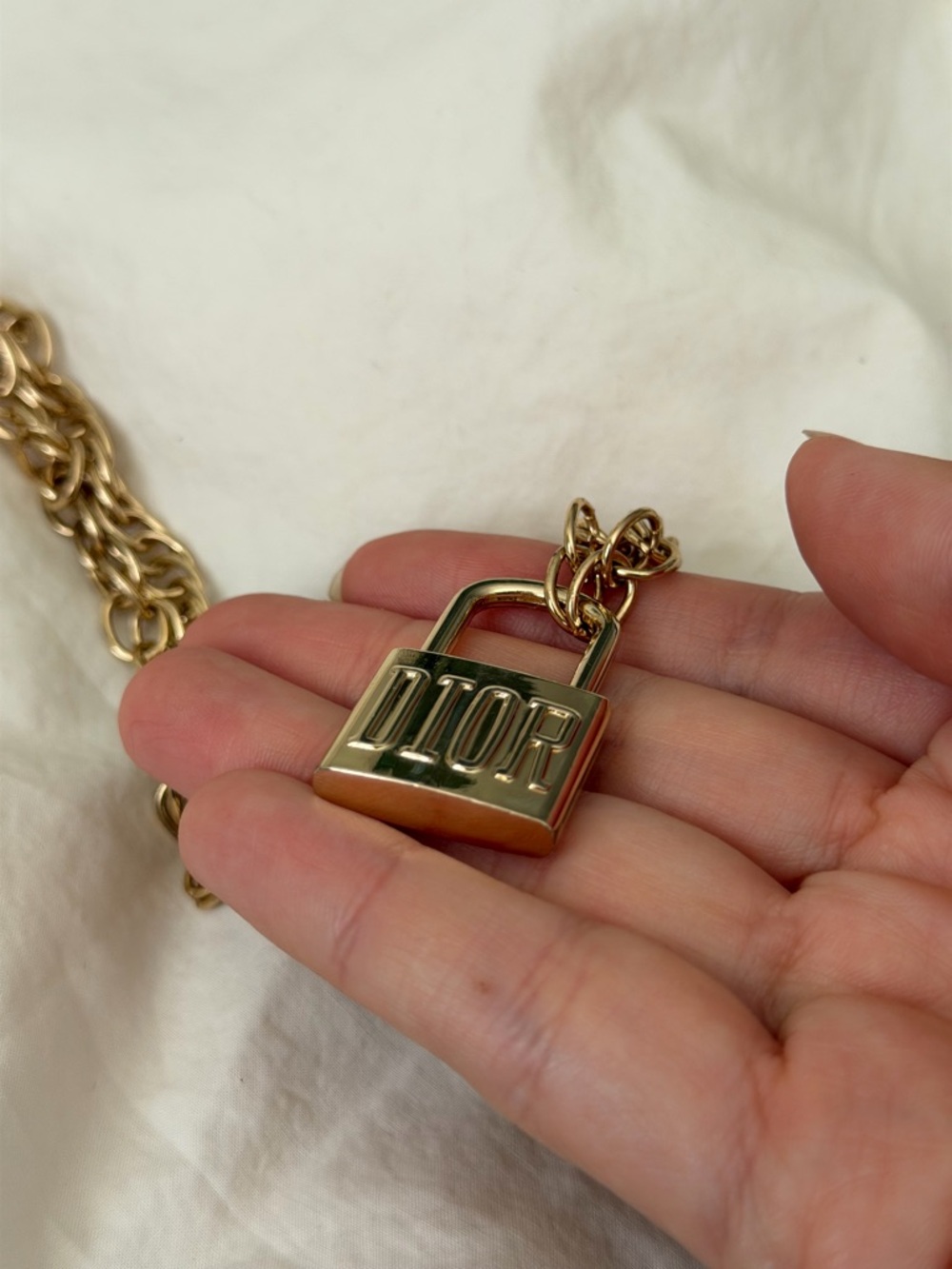 Dior Gold-tone Padlock Logo Necklace - Picture 14 of 15